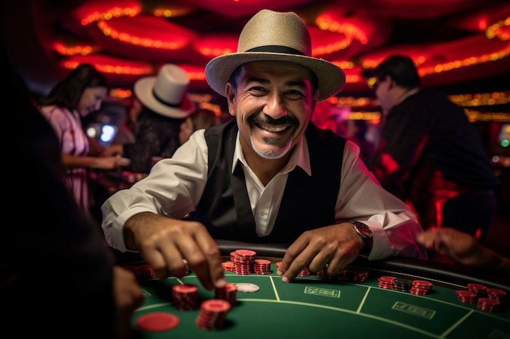 Speed Baccarat dealer langsung di studio kopi4d dengan kartu dan chip